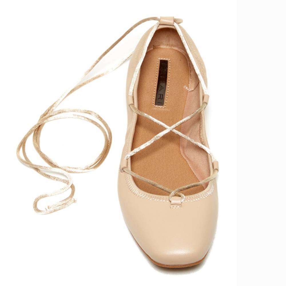 🎀 Tahari Leather Ballet Flats Ribbon 7.5/8